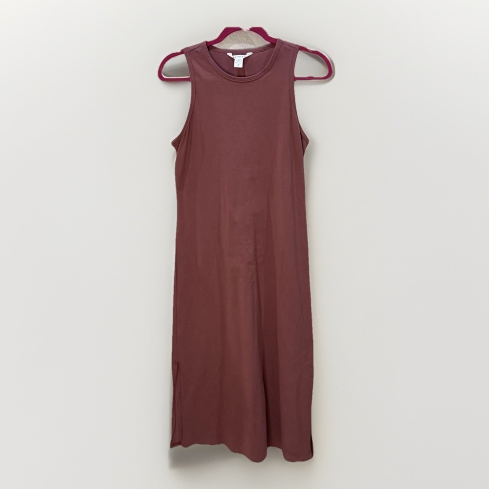ATHLETA‎ Womens Sz XS Midi Scoop Dress Dusty Rose Neutral Minimalist Athleisure